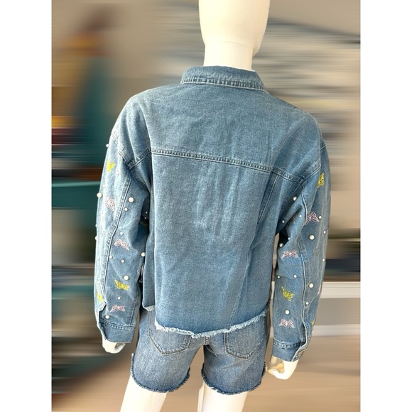 PEACH LOVE CALIFORNIA Butterfly & Pearls Jean Jacket S M L - Picture 8 of 8